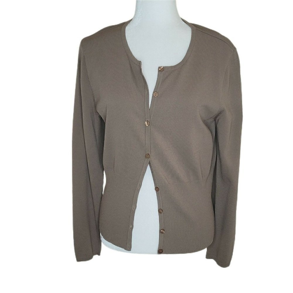 Talbots Olive Brown Button-Up Long Sleeve Cardigan Sweater Size Medium